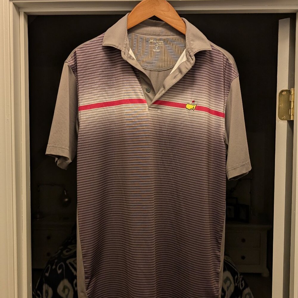 Masters Tech, Men's Small, Golf Polo, Casual Wear, Grey, Stripes